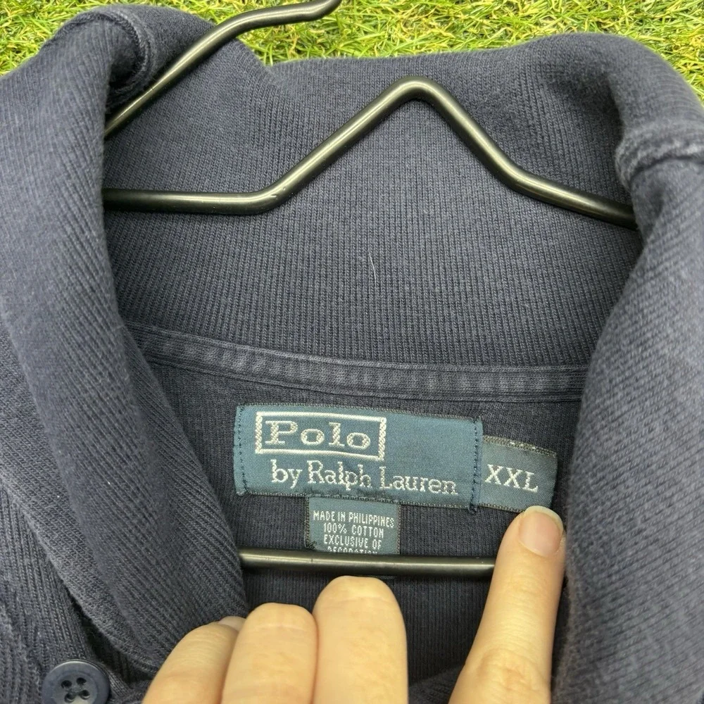 POLO RALPH LAUREN Sweater Mens 2XL Luxury Shawl-Collar Pullover in Navy Blue